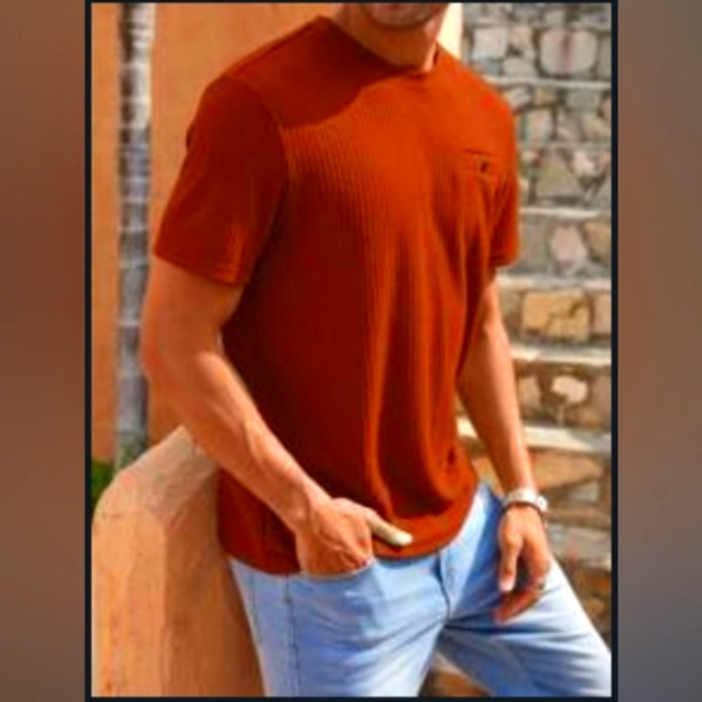 ◾🍂◾NWOT Men's Rust Burnt Sienna Brown Copper Solid Waffle T-Shirt - 2XL